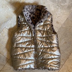 Epic Threads Girls Size MEDIUM Gold Polyester & Cheetah Faux lined Vest Jacket